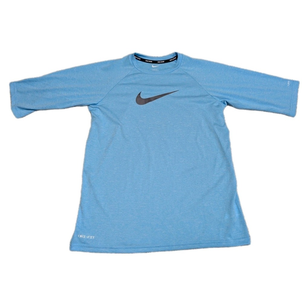 Nike Top Rash Guard Youth Short Sleeve Summer Swim‎ Dri Fit Blue Surf XL